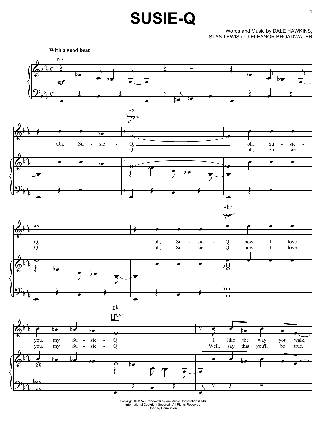 Creedence Clearwater Revival Susie-Q sheet music notes and chords arranged for Easy Guitar Tab