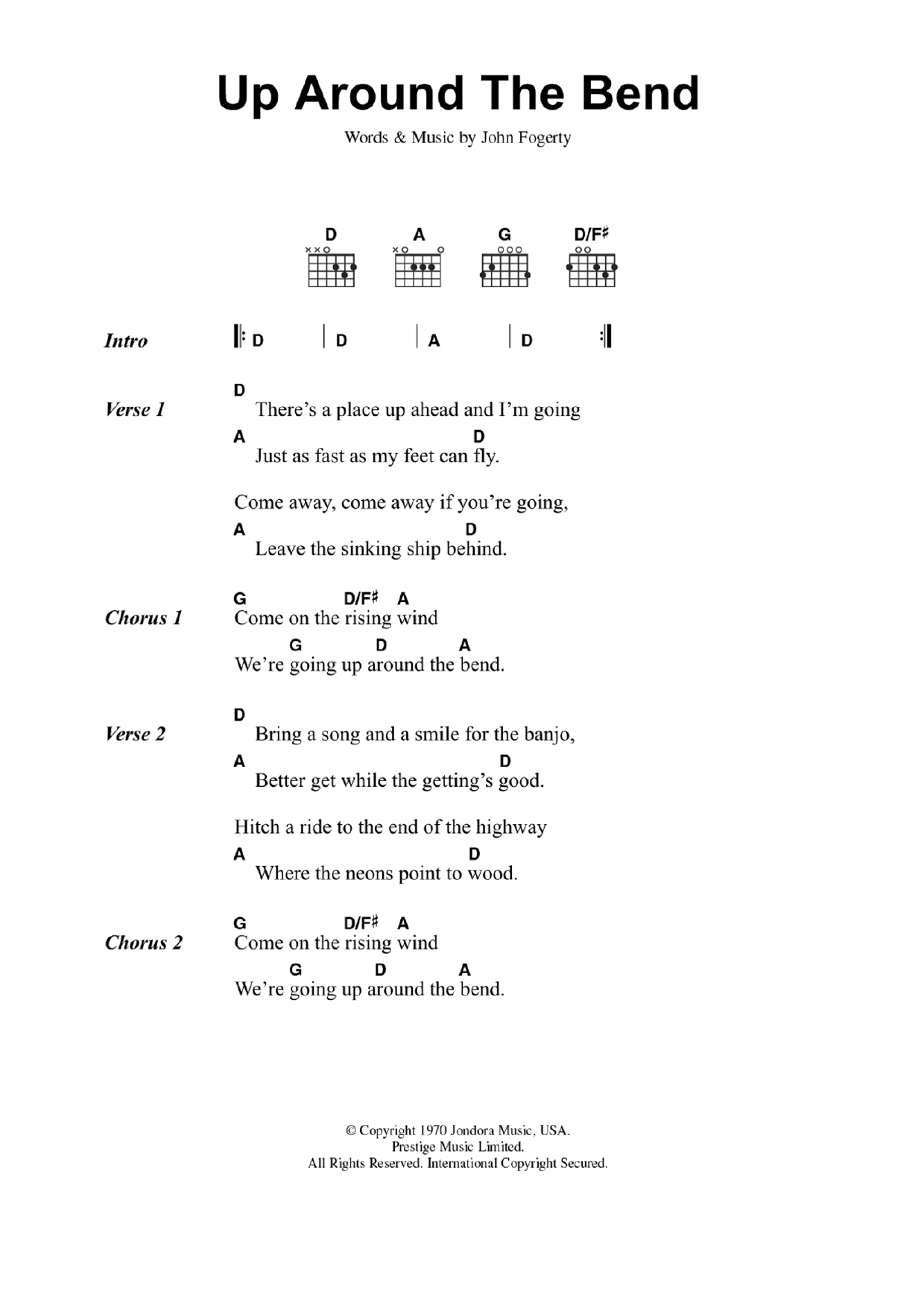 Creedence Clearwater Revival Up Around The Bend sheet music notes and chords arranged for Guitar Tab (Single Guitar)