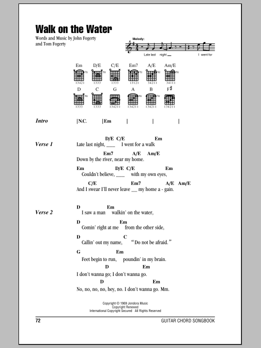 Creedence Clearwater Revival Walk On The Water sheet music notes and chords arranged for Guitar Chords/Lyrics