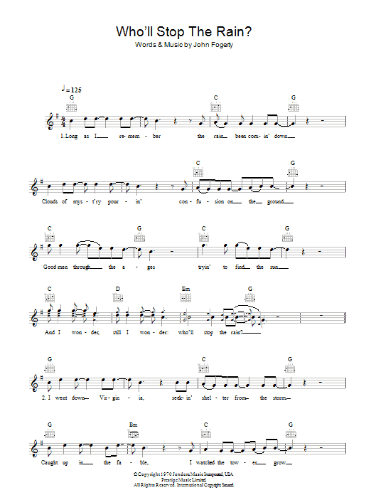 Creedence Clearwater Revival Who'll Stop The Rain sheet music notes and chords arranged for Guitar Chords/Lyrics