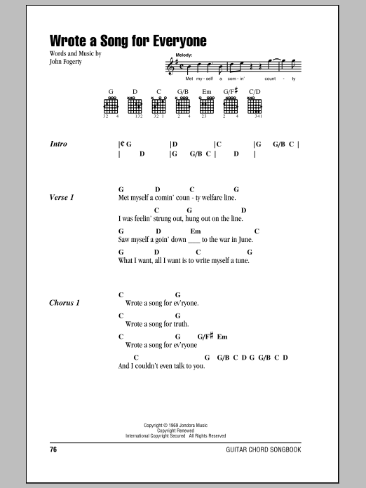 Creedence Clearwater Revival Wrote A Song For Everyone sheet music notes and chords arranged for Guitar Chords/Lyrics
