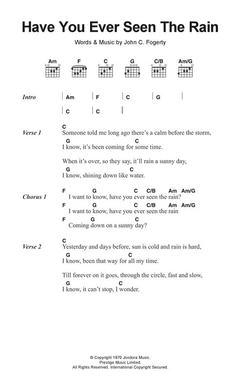Creedence Clearwater Revival Have You Ever Seen The Rain sheet music notes and chords arranged for Guitar Chords/Lyrics