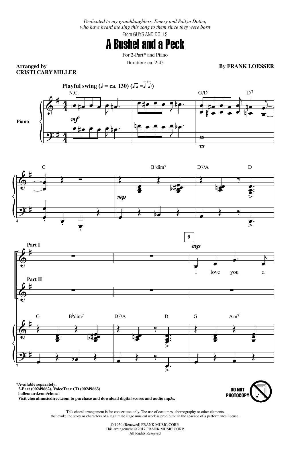 Cristi Cary Miller A Bushel And A Peck sheet music notes and chords arranged for 2-Part Choir