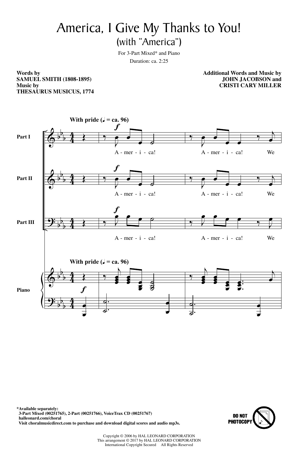 Cristi Cary Miller America, I Give My Thanks To You! sheet music notes and chords arranged for 3-Part Mixed Choir