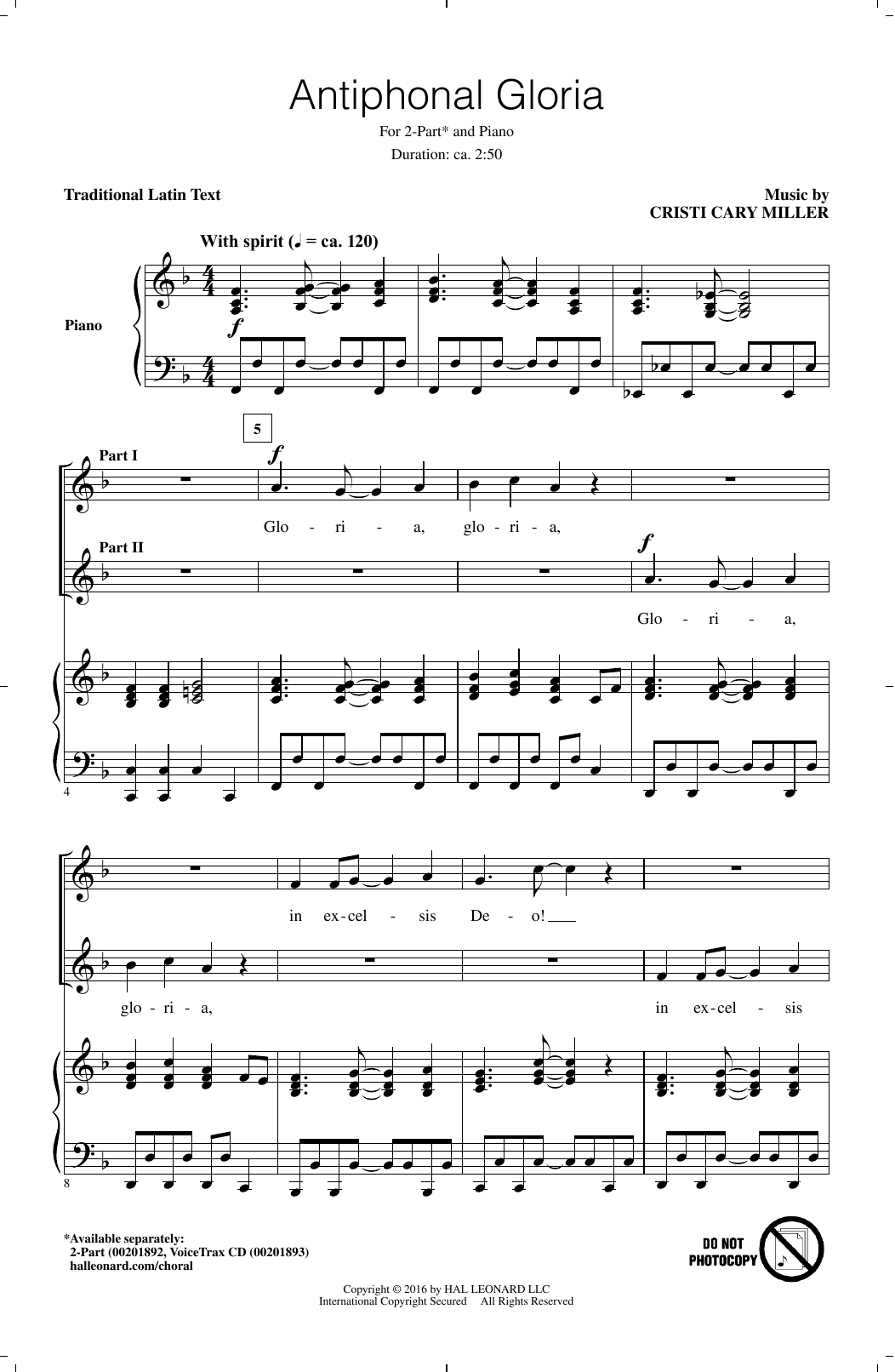Cristi Cary Miller Antiphonal Gloria sheet music notes and chords arranged for 2-Part Choir