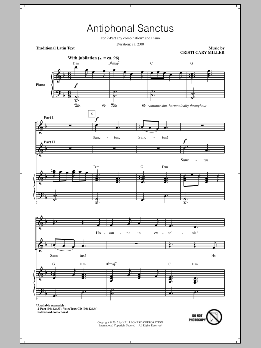 Cristi Cary Miller Antiphonal Sanctus sheet music notes and chords arranged for 2-Part Choir