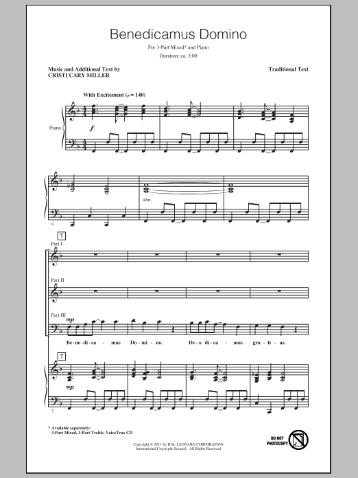 Cristi Cary Miller Benedicamus Domino sheet music notes and chords arranged for 3-Part Mixed Choir