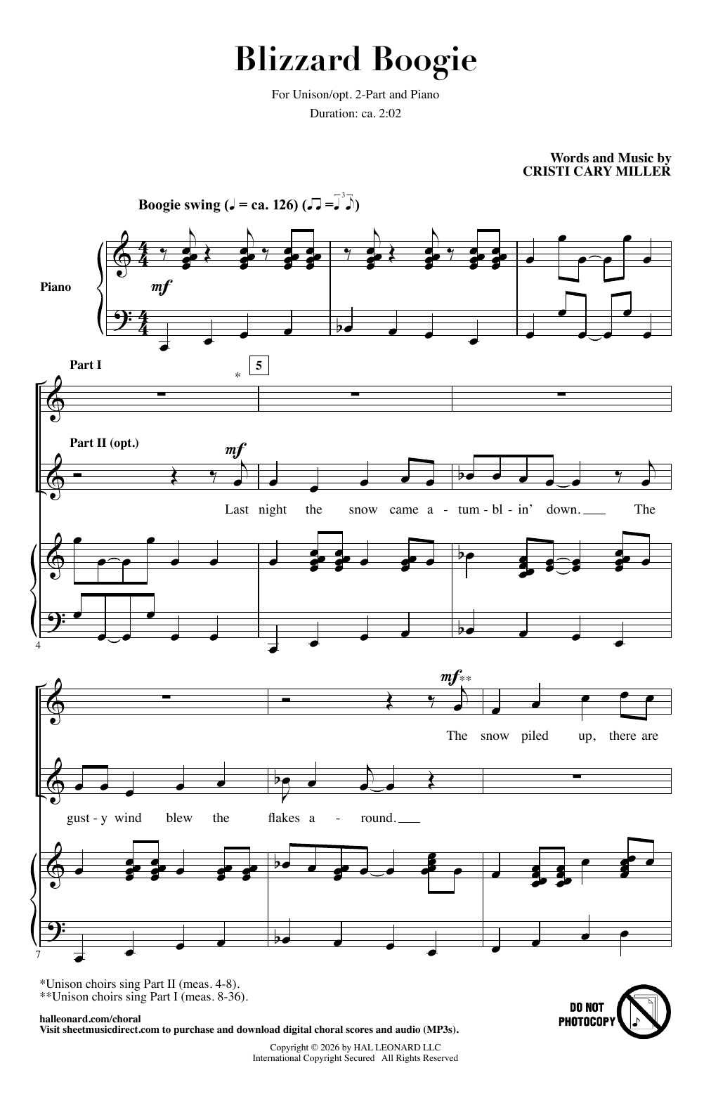 Cristi Cary Miller Blizzard Boogie sheet music notes and chords arranged for Choir