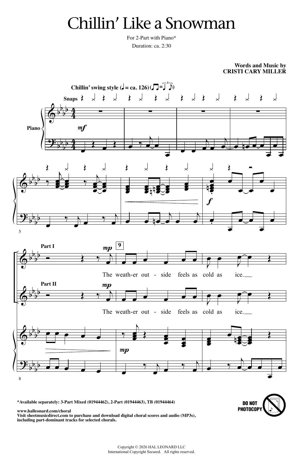 Cristi Cary Miller Chillin' Like A Snowman sheet music notes and chords arranged for TB Choir