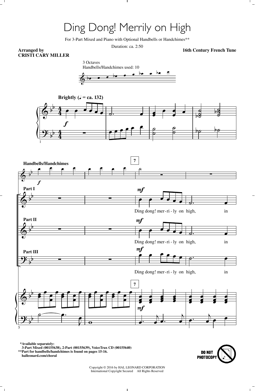 Cristi Cary Miller Ding Dong! Merrily On High sheet music notes and chords arranged for 2-Part Choir