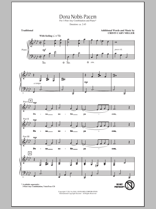 Cristi Cary Miller Dona Nobis Pacem sheet music notes and chords arranged for 3-Part Mixed Choir