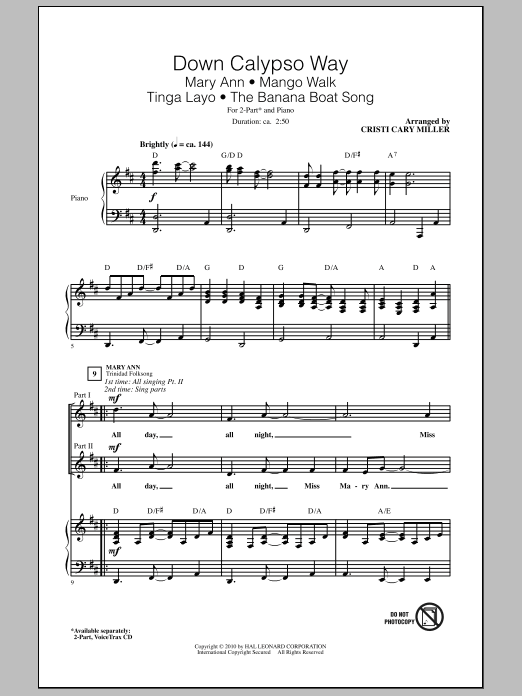 Cristi Cary Miller Down Calypso Way sheet music notes and chords arranged for 2-Part Choir