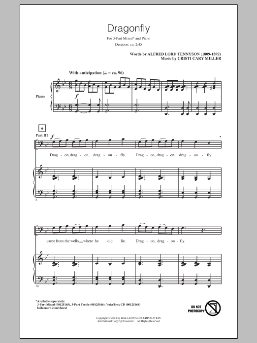 Cristi Cary Miller Dragonfly sheet music notes and chords arranged for 3-Part Treble Choir