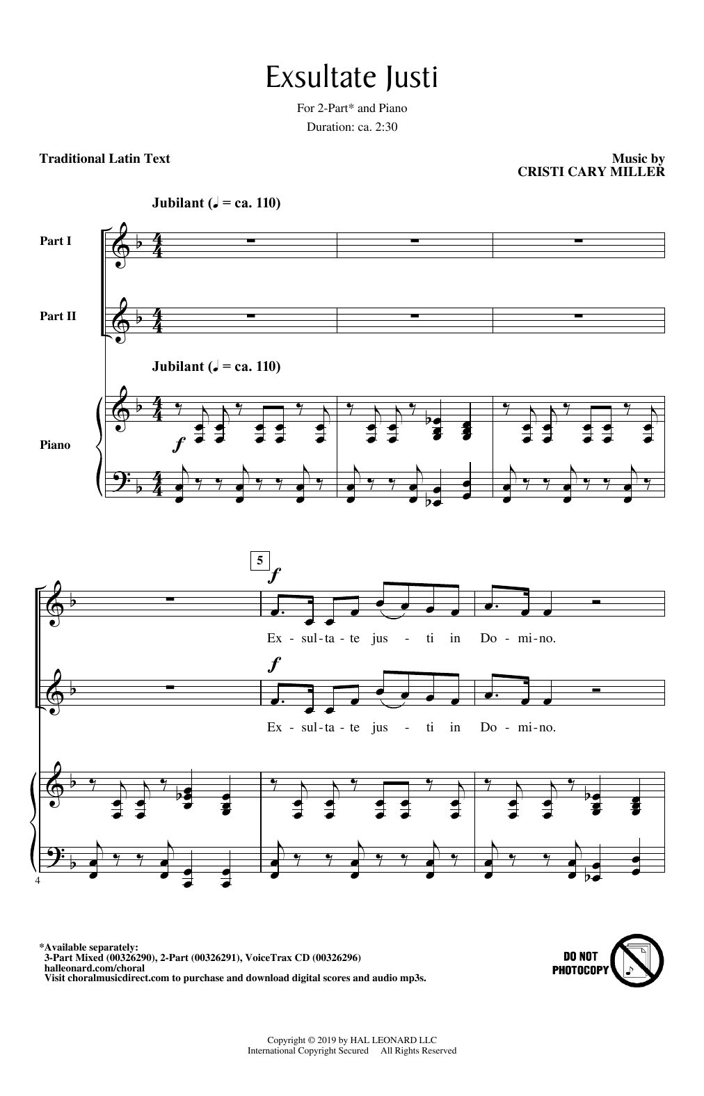 Cristi Cary Miller Exsultate Justi sheet music notes and chords arranged for 3-Part Mixed Choir