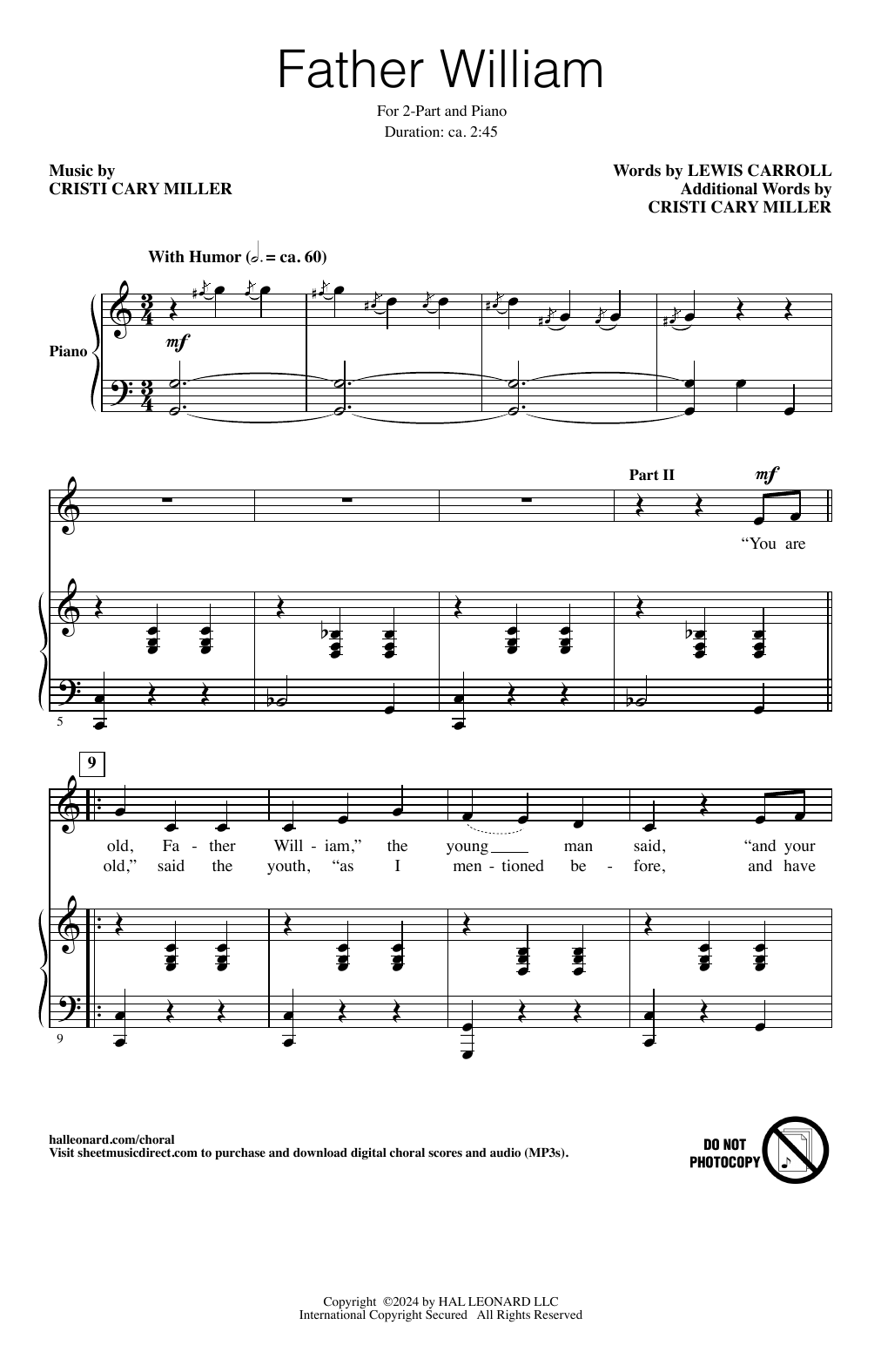 Cristi Cary Miller Father William sheet music notes and chords arranged for 2-Part Choir