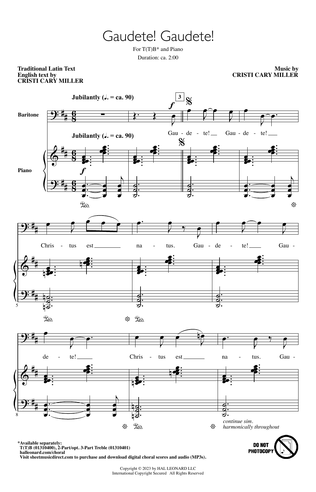 Cristi Cary Miller Gaudete! Gaudete! sheet music notes and chords arranged for 2-Part Choir, 3-Part Mixed Choir