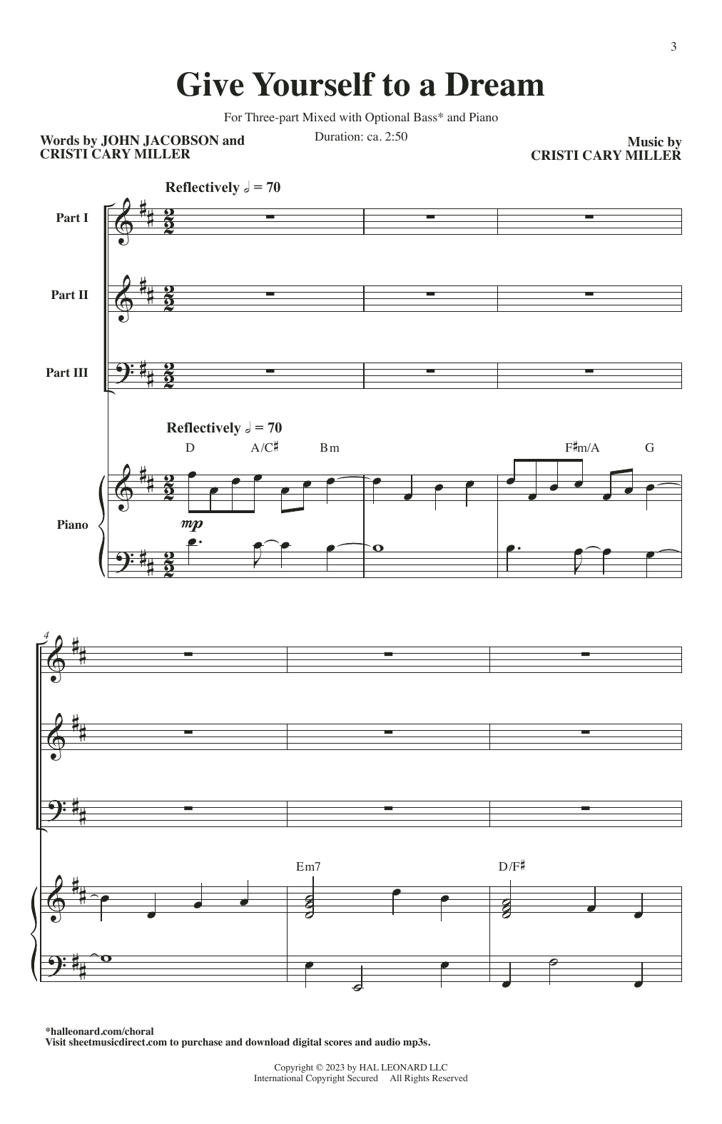 Cristi Cary Miller Give Yourself To A Dream sheet music notes and chords arranged for 3-Part Mixed Choir