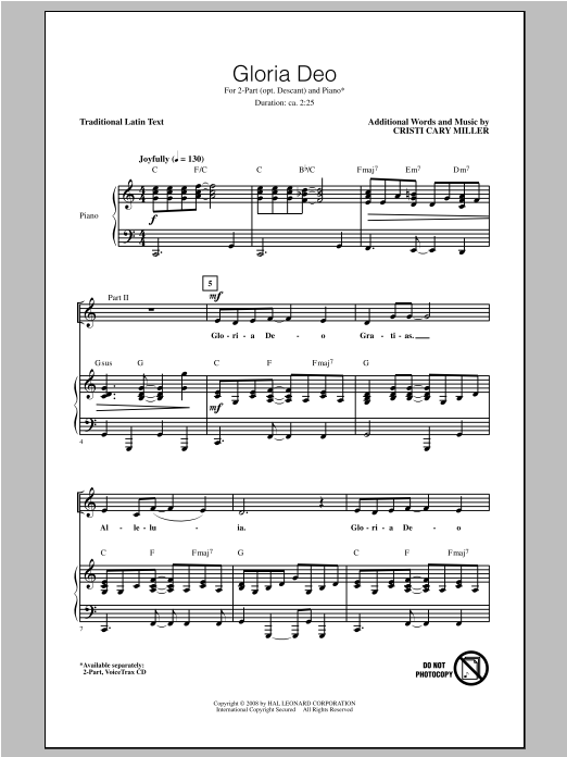 Cristi Cary Miller Gloria Deo sheet music notes and chords arranged for 2-Part Choir