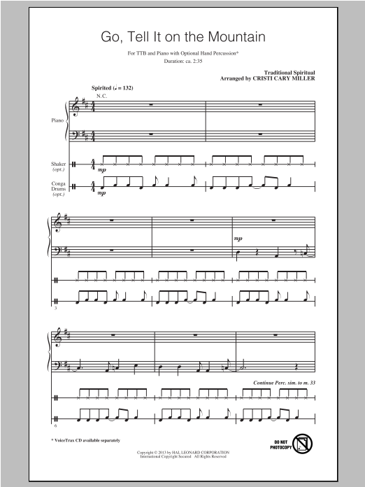 Cristi Cary Miller Go, Tell It On The Mountain sheet music notes and chords arranged for TTBB Choir