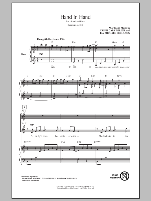 Cristi Cary Miller Hand In Hand sheet music notes and chords arranged for 3-Part Mixed Choir
