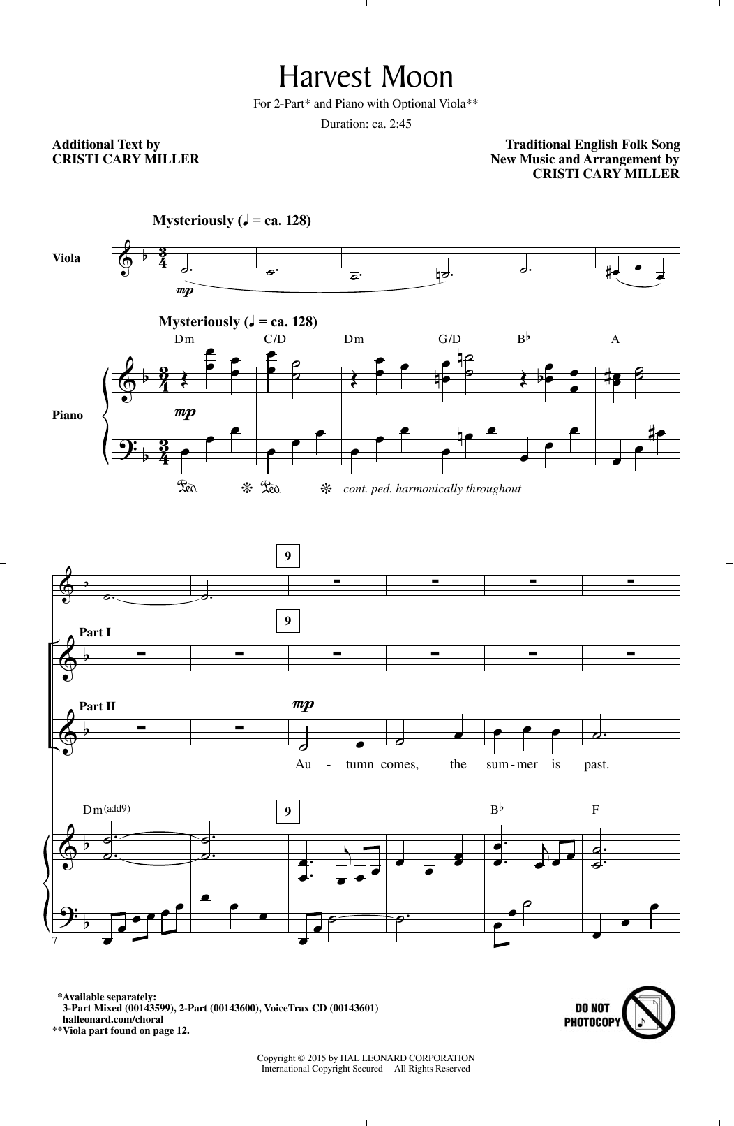 Cristi Cary Miller Harvest Moon sheet music notes and chords arranged for 3-Part Mixed Choir