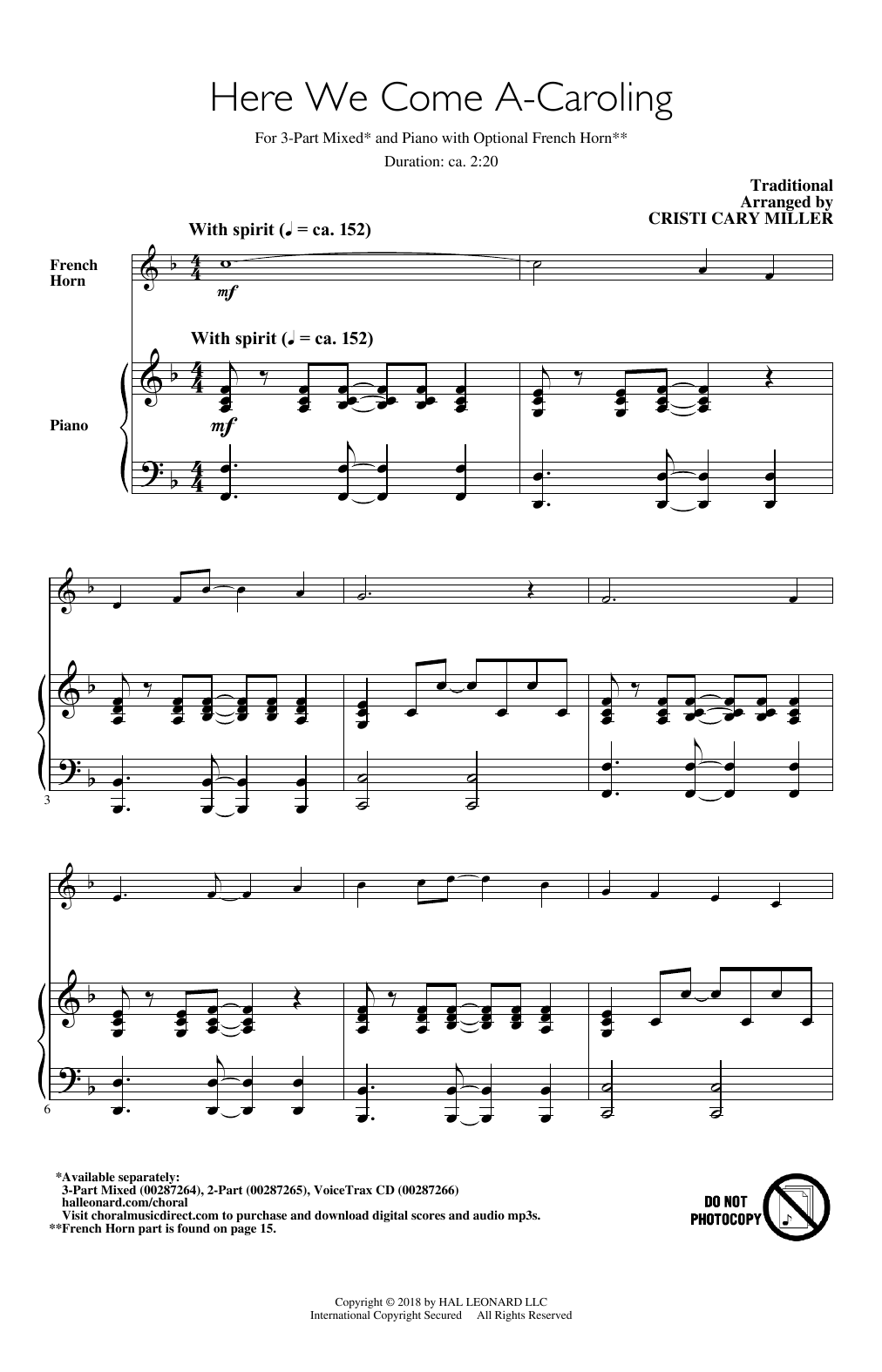 Cristi Cary Miller Here We Come A-Caroling sheet music notes and chords arranged for 2-Part Choir