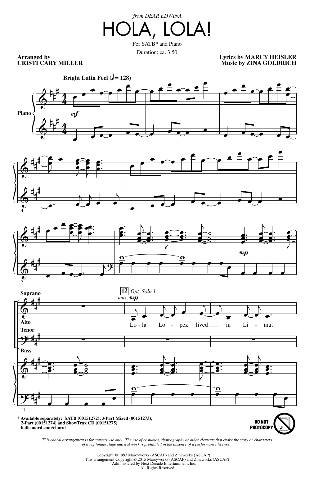 Cristi Cary Miller Hola, Lola! sheet music notes and chords arranged for 2-Part Choir
