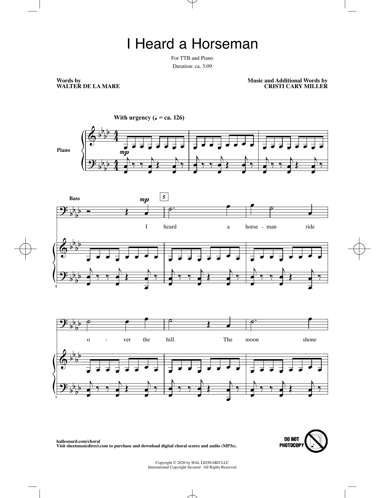 Cristi Cary Miller I Heard A Horseman sheet music notes and chords arranged for Choir