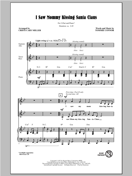 Cristi Cary Miller I Saw Mommy Kissing Santa Claus sheet music notes and chords arranged for 2-Part Choir