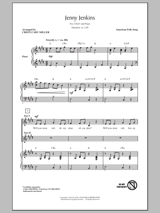 Cristi Cary Miller Jenny Jenkins sheet music notes and chords arranged for 2-Part Choir