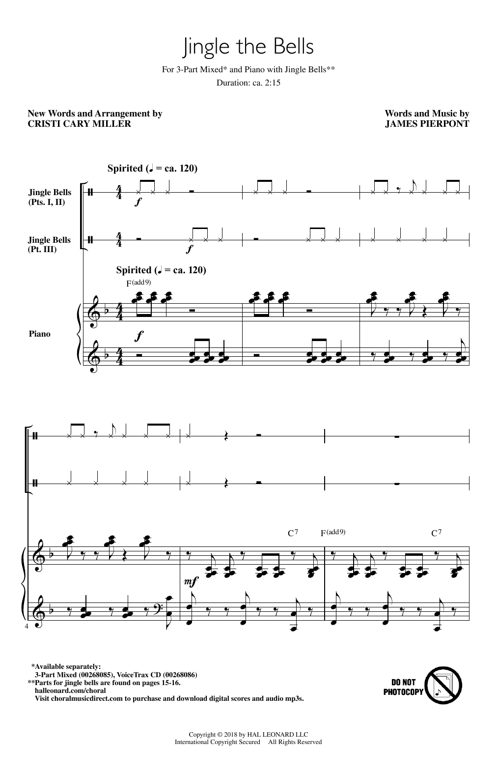 Cristi Cary Miller Jingle The Bells sheet music notes and chords arranged for 3-Part Mixed Choir
