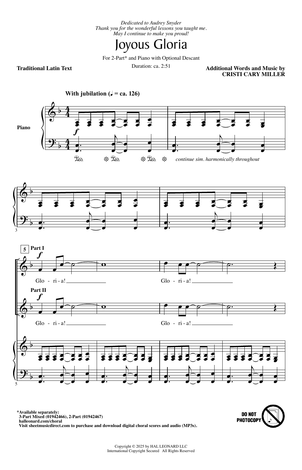 Cristi Cary Miller Joyous Gloria sheet music notes and chords arranged for 3-Part Mixed Choir