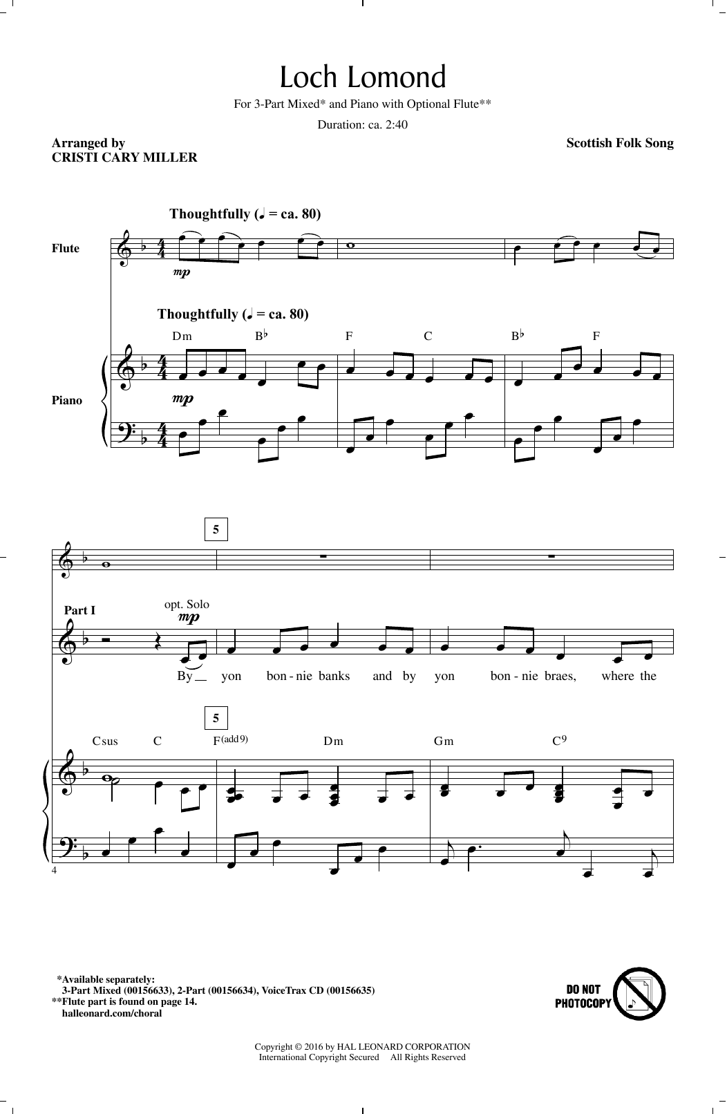Cristi Cary Miller Loch Lomond sheet music notes and chords arranged for 3-Part Mixed Choir