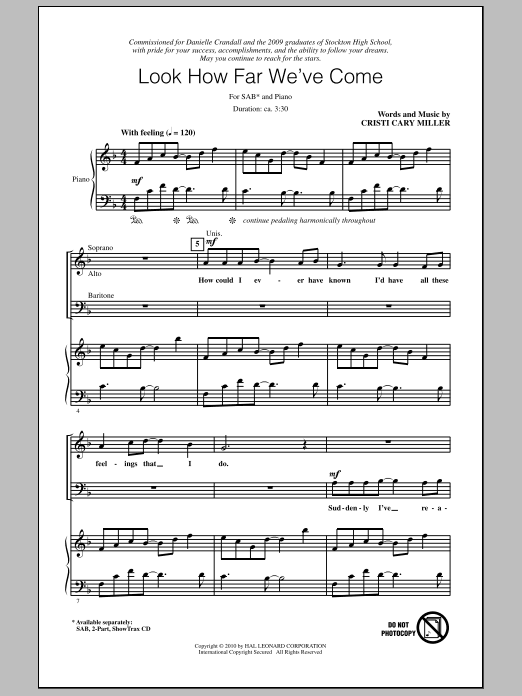 Cristi Cary Miller Look How Far We've Come sheet music notes and chords arranged for SAB Choir