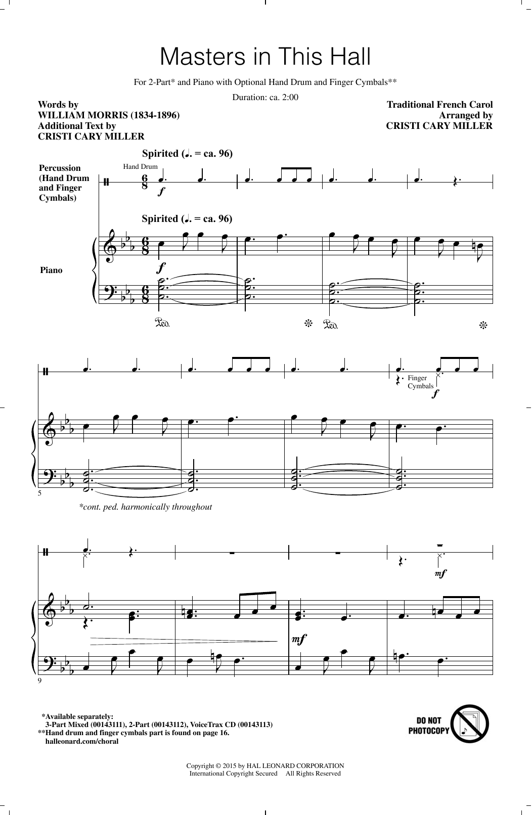 Cristi Cary Miller Masters In This Hall sheet music notes and chords arranged for 2-Part Choir