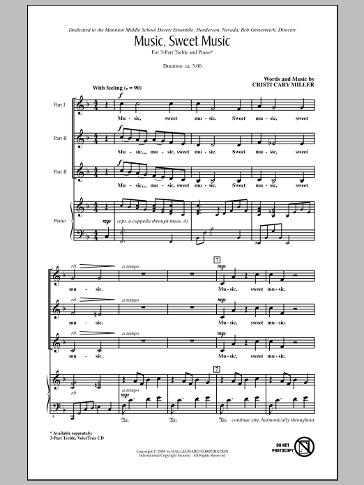 Cristi Cary Miller Music, Sweet Music sheet music notes and chords arranged for 3-Part Treble Choir