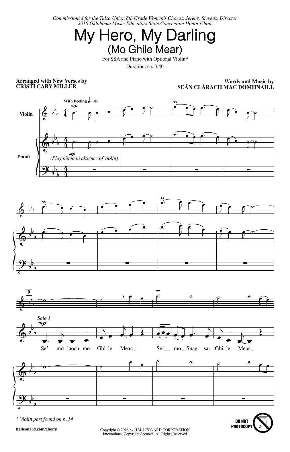 Cristi Cary Miller My Hero, My Darling (Mo Ghile Mear) sheet music notes and chords arranged for SSA Choir