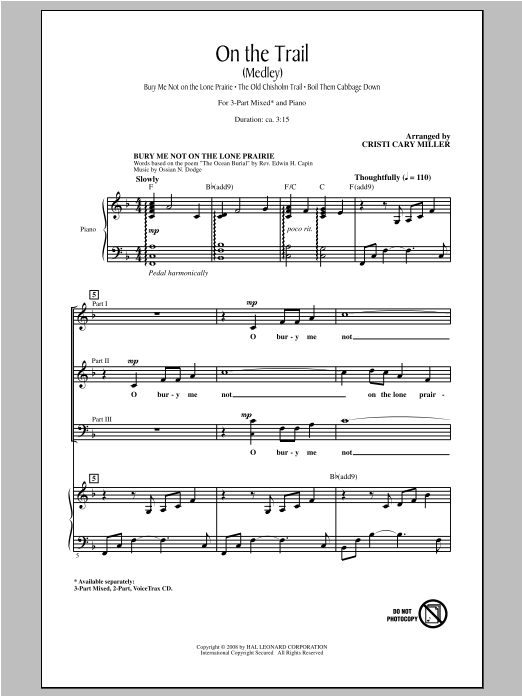 Cristi Cary Miller On The Trail (Medley) sheet music notes and chords arranged for 3-Part Mixed Choir