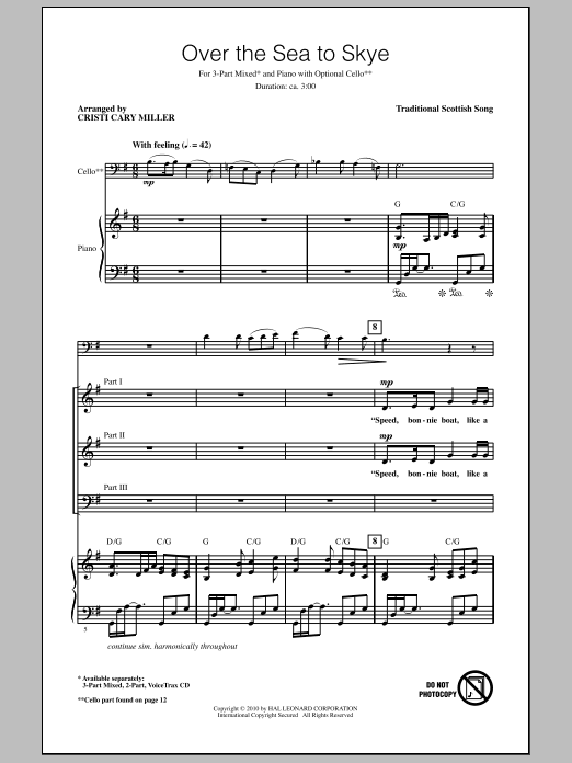 Cristi Cary Miller The Skye Boat Song sheet music notes and chords arranged for 3-Part Mixed Choir