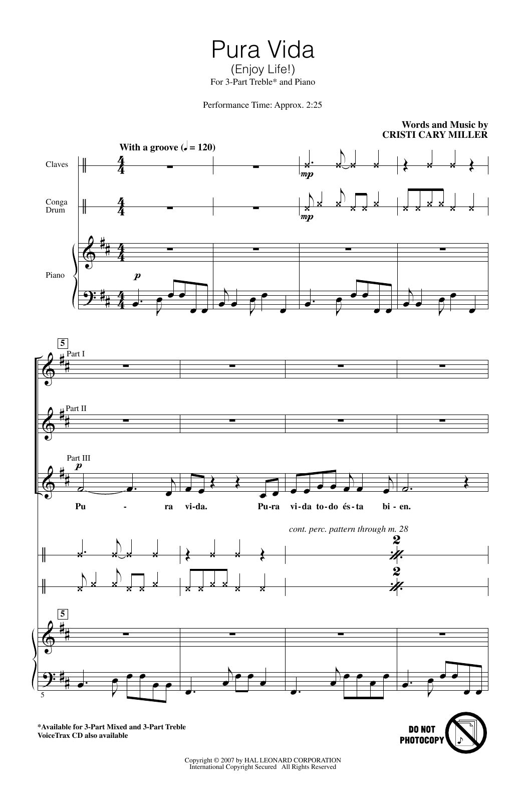 Cristi Cary Miller Pura Vida (Enjoy Life) sheet music notes and chords arranged for 3-Part Treble Choir