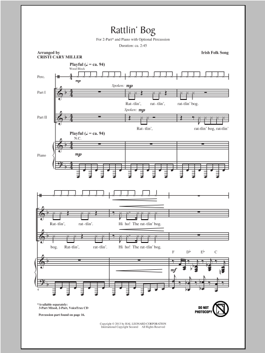 Cristi Cary Miller Rattlin' Bog sheet music notes and chords arranged for 2-Part Choir