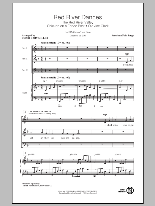 Cristi Cary Miller Red River Dances sheet music notes and chords arranged for 3-Part Mixed Choir