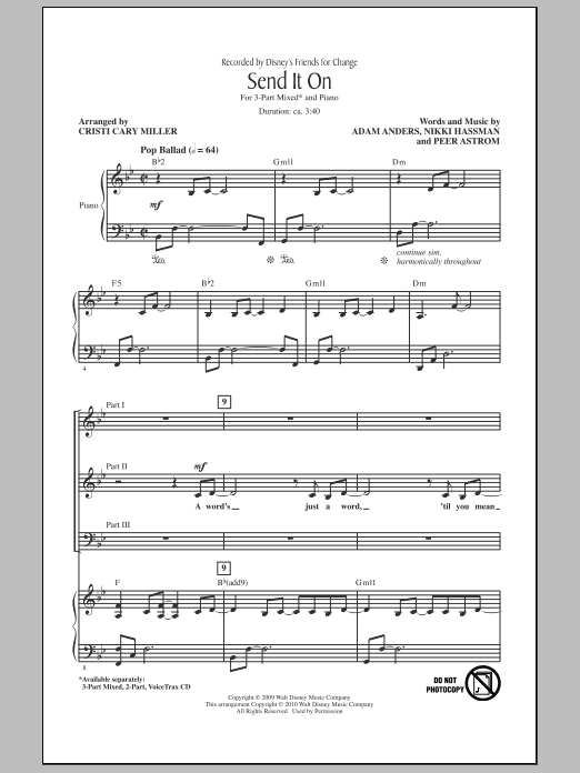 Cristi Cary Miller Send It On sheet music notes and chords arranged for 3-Part Mixed Choir
