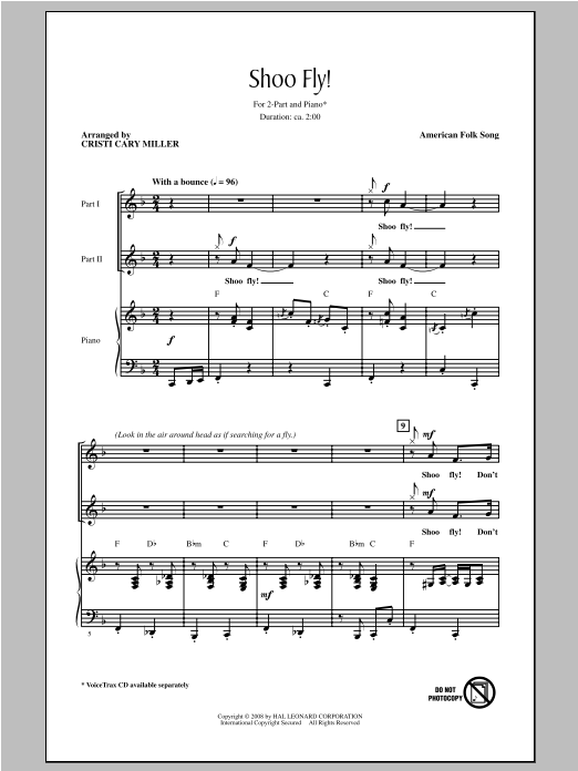 Cristi Cary Miller Shoo Fly, Don't Bother Me sheet music notes and chords arranged for 2-Part Choir