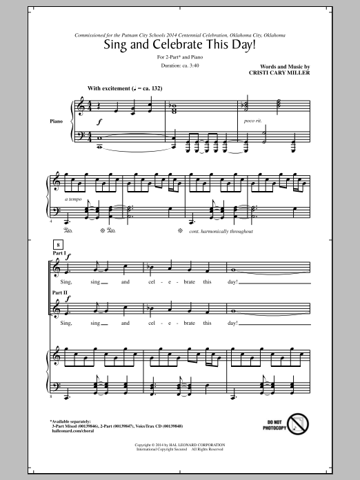 Cristi Cary Miller Sing And Celebrate This Day! sheet music notes and chords arranged for 2-Part Choir