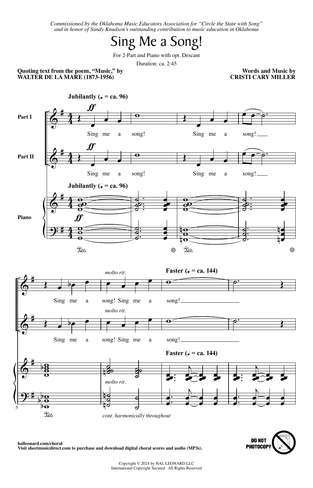 Cristi Cary Miller Sing Me A Song! sheet music notes and chords arranged for 2-Part Choir