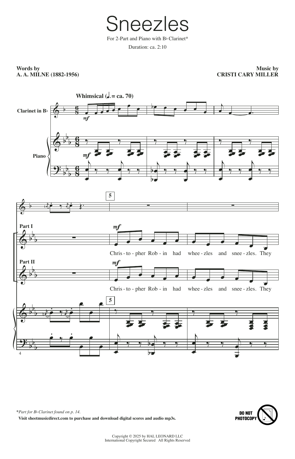 Cristi Cary Miller Sneezles sheet music notes and chords arranged for 2-Part Choir