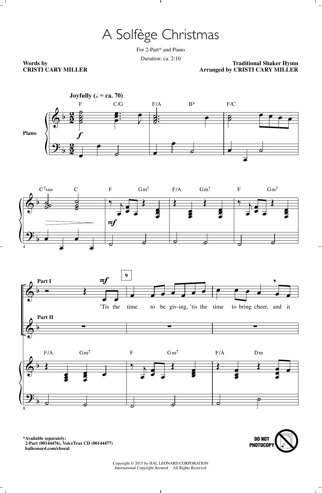 Cristi Cary Miller Solfege Christmas sheet music notes and chords arranged for 2-Part Choir