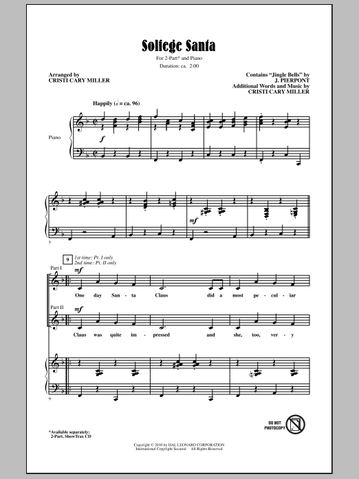 Cristi Cary Miller Solfege Santa sheet music notes and chords arranged for 2-Part Choir