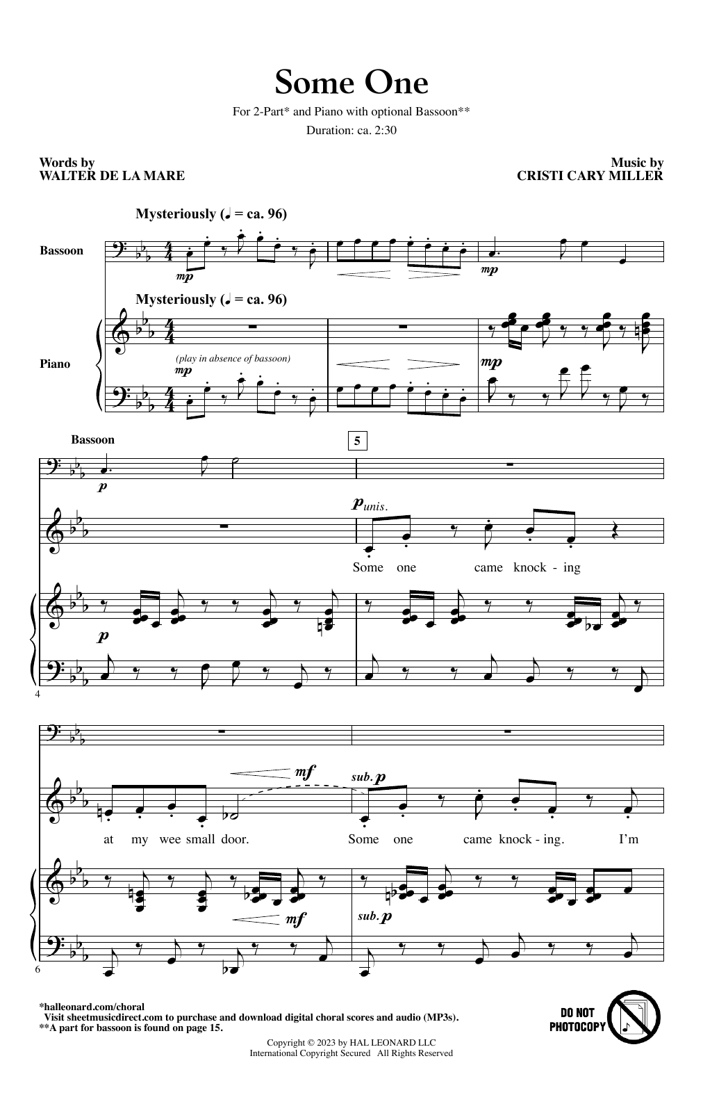 Cristi Cary Miller Some One sheet music notes and chords arranged for 2-Part Choir